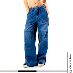 denim nylon low rise baggy track pants